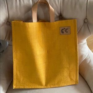 Yellow burlap shopper tote